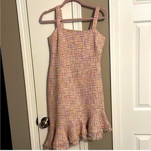 NWT Likely Pink Tweed Metallic Shimmer Ruffle Dress